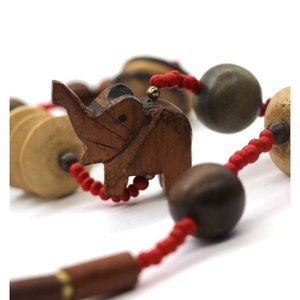 HANDMADE WOOD GOOD LUCK ELEPHANT tribal, native fetish necklace 38"
